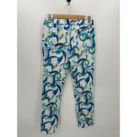 Boston Proper Denim Pants Women 10 Abstract Geometric Retro High Waisted White - Picture 2 of 9